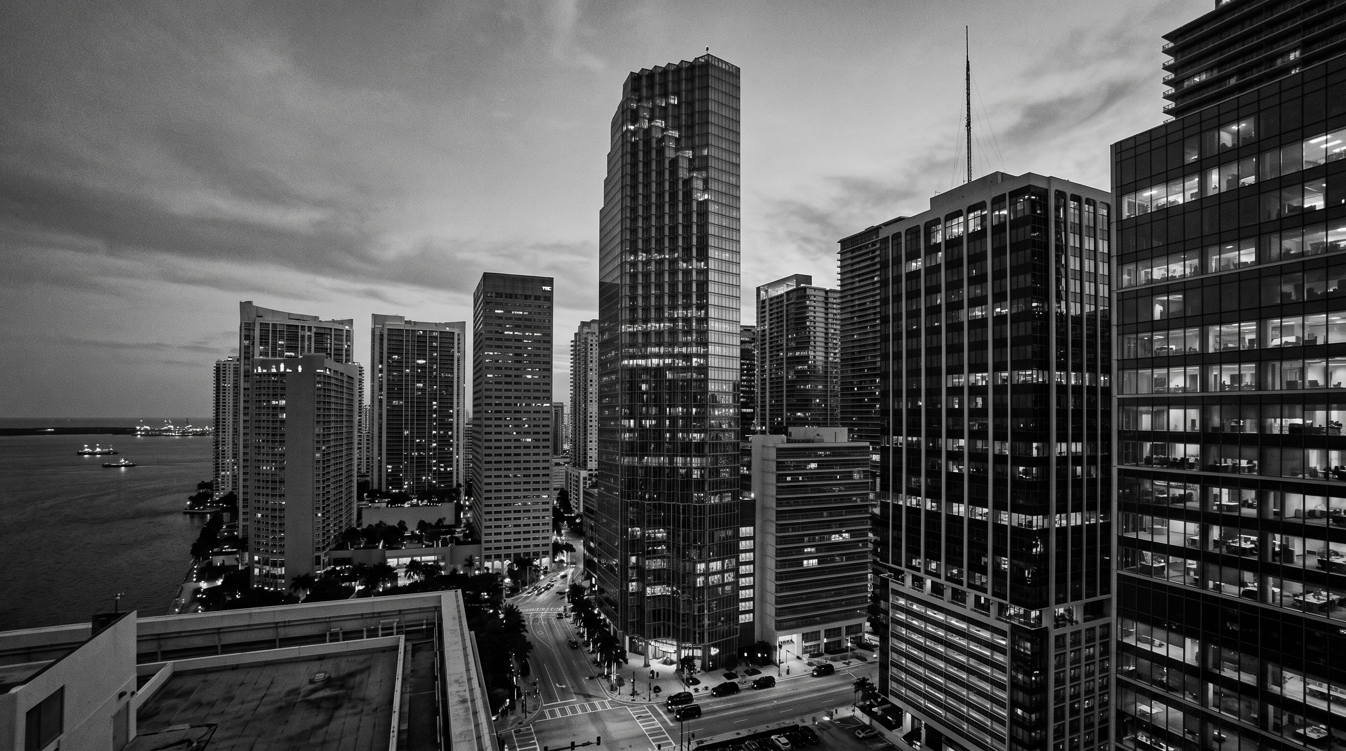Brickell Avenue at blue hour — Miami's financial corridor.